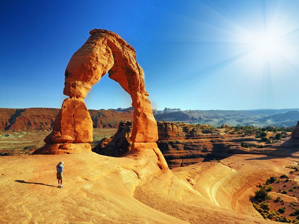 Arches National Park in Utah has unique arch-like red rock formations.