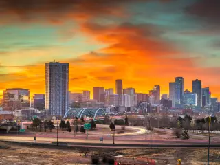 Colorful sunset over the city's skyline