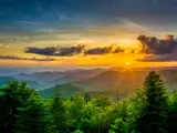 Sunset over the Appalachian Mountains from Caney Fork Overlook on the Blue Ridge Parkway in North Carolina.