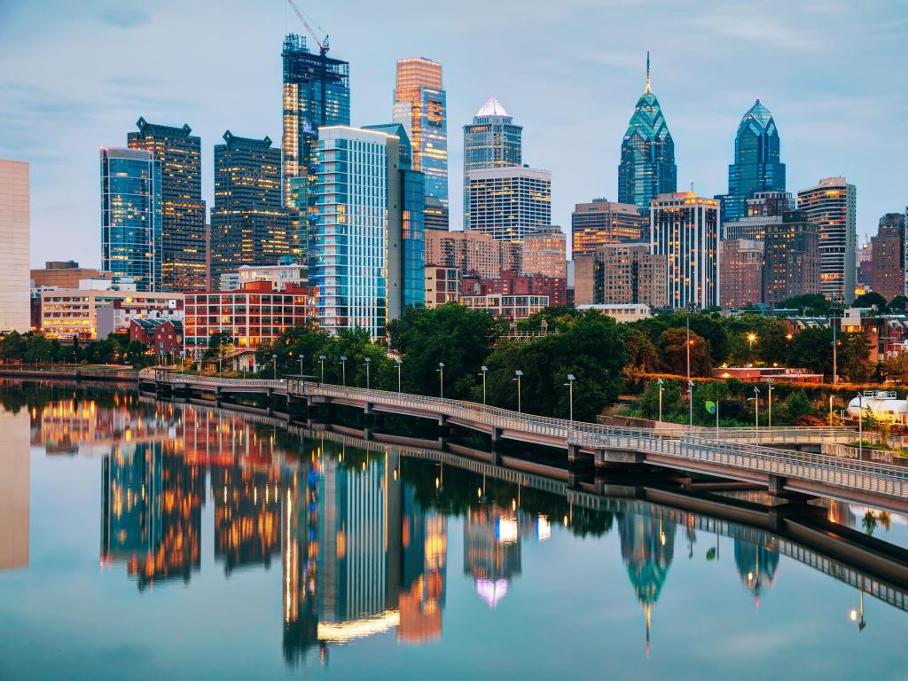 Evening skyline in Philadelphia, Pennsylvania