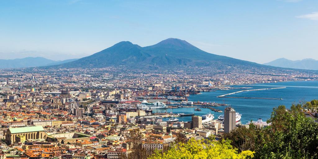 Mount Vesuvius in the distance with Naples, Italy 