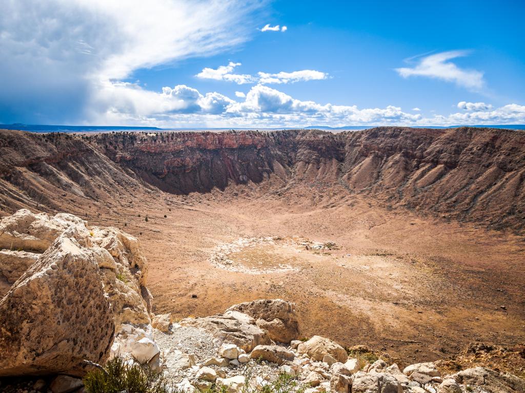 Meteor Crater, Arizona, USA on a clear day with blue skies. 