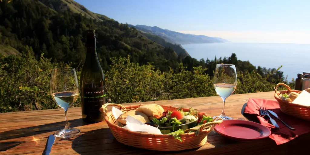 Wine and lunch with a view at Nepenthe restaurant in Big Sur, California
