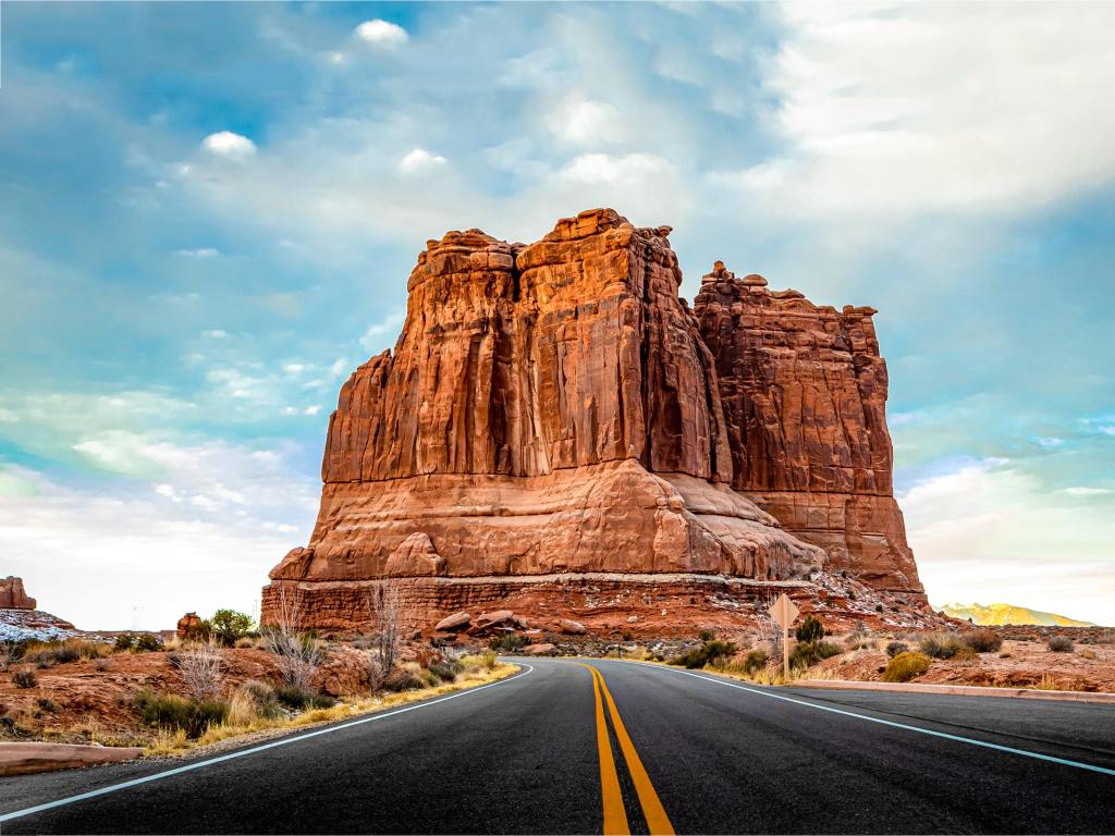 Mountain highway road in canyon desert landscape