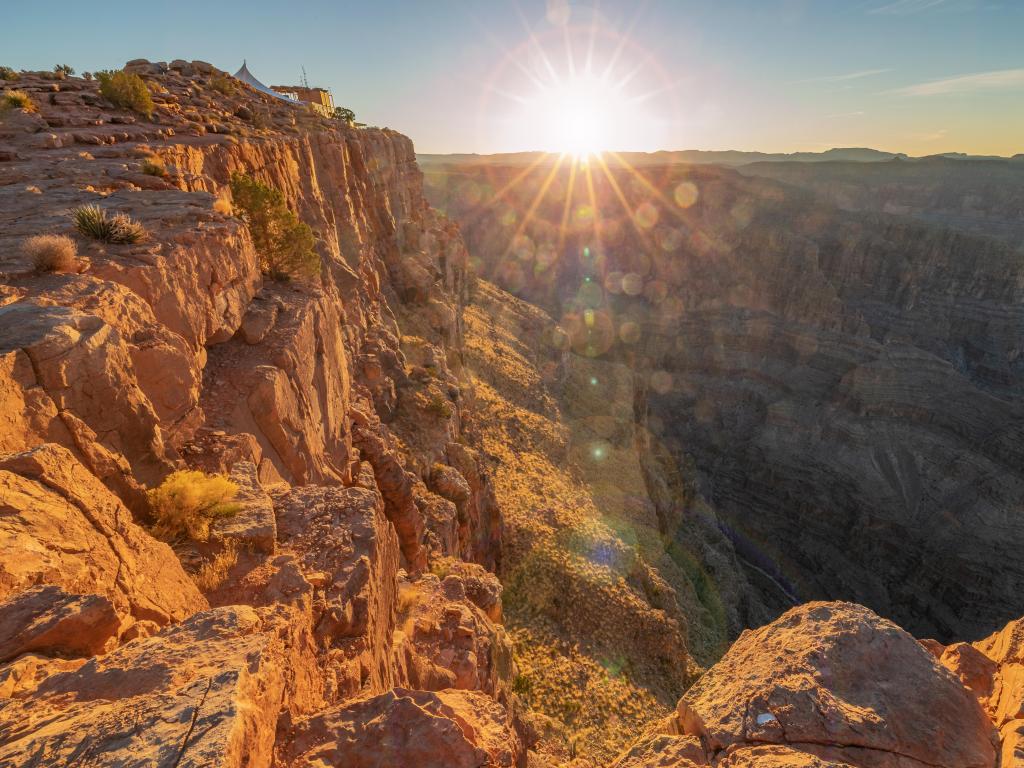 Grand Canyon, Arizona, USA with a beautiful landscapes of the Grand Canyon, an amazing view of the sunset over the red-orange rocks.