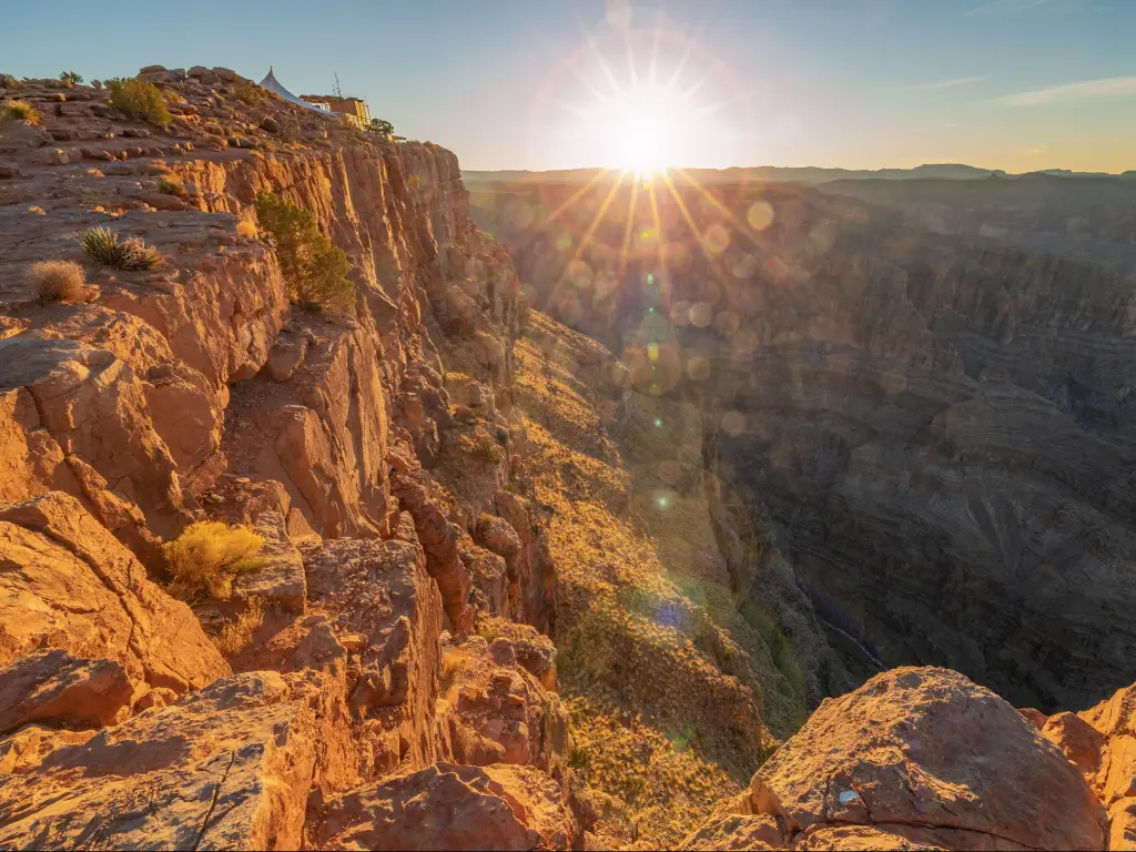 Grand Canyon, Arizona, USA with a beautiful landscapes of the Grand Canyon, an amazing view of the sunset over the red-orange rocks.