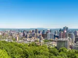 Panoramic skyline view from Mount Royal hill at the Montreal city