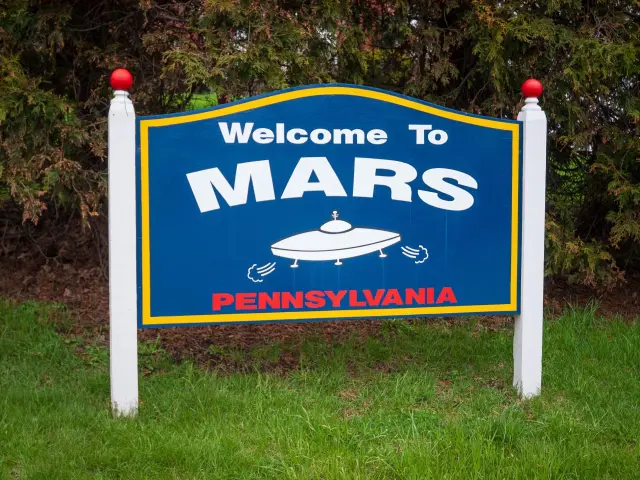 Welcome sign to The Township of Mars, a borough in southern Butler County, Pennsylvania