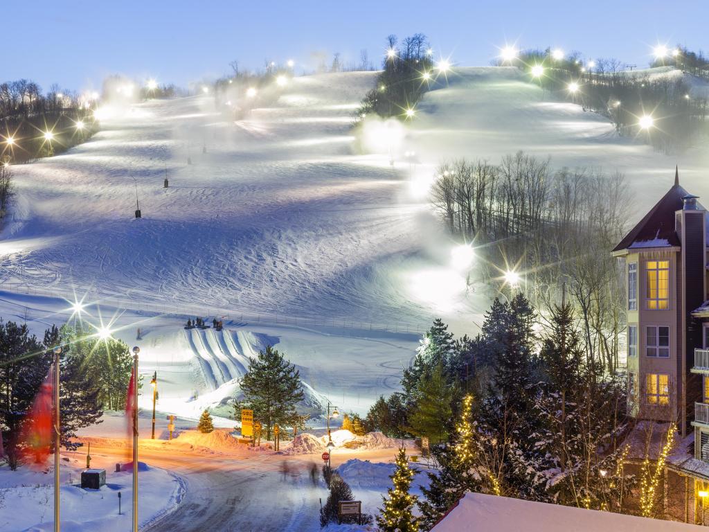 Blue Mountain Village ski resort in the winter at dusk
