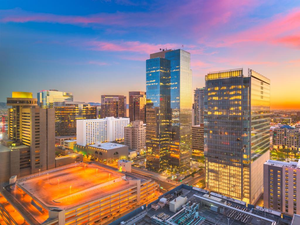 Phoenix, Arizona, USA cityscape in downtown at sunset.