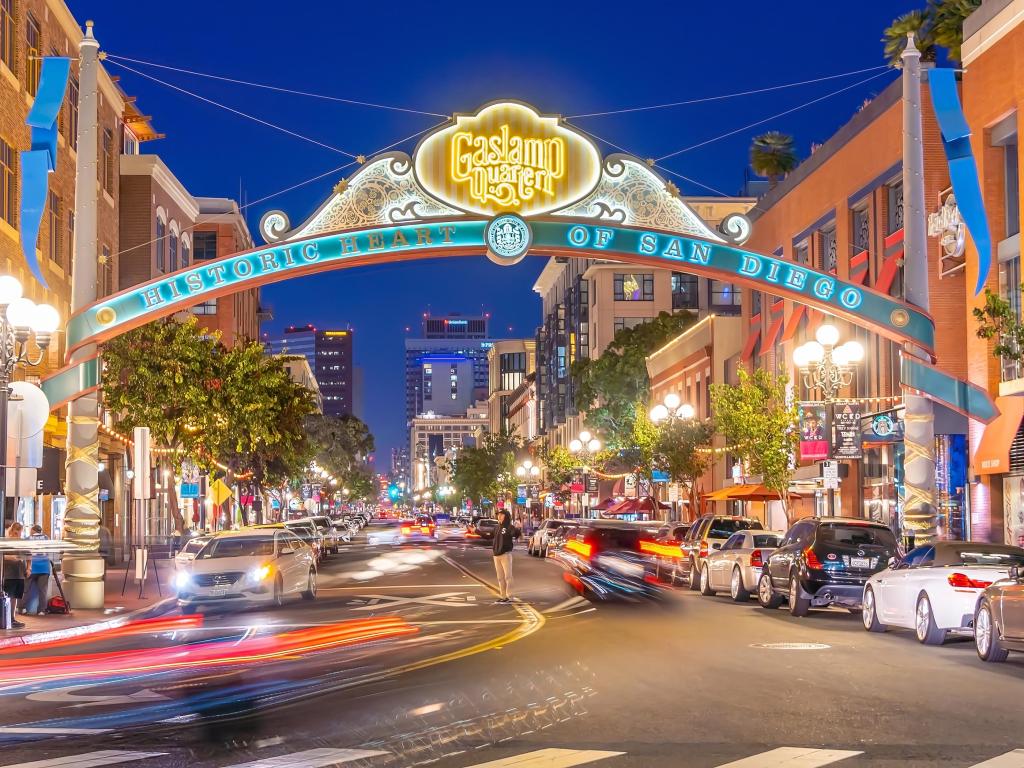 The Gaslamp Quarter in San Diego, California USA. it extends from Broadway to Harbor Drive, and 4th to 6th Avenue