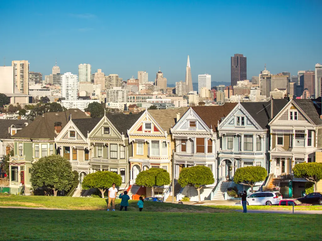 San Francisco's Painted Ladies buildings on a January morning with clear blue skies