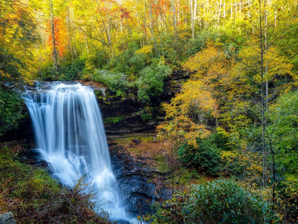Dry Falls on the Cullasaja River in Nantahala National Forest along the Mountain Scenic By-Way near Highlands North Carolina USA.