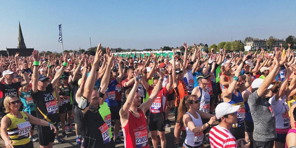 Runners warming up at the start of the London Marathon