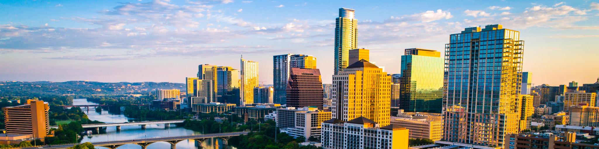 Panoramic view of the Lady Bird Lake in Austin, Texas.