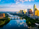 Panoramic view of the Lady Bird Lake in Austin, Texas.