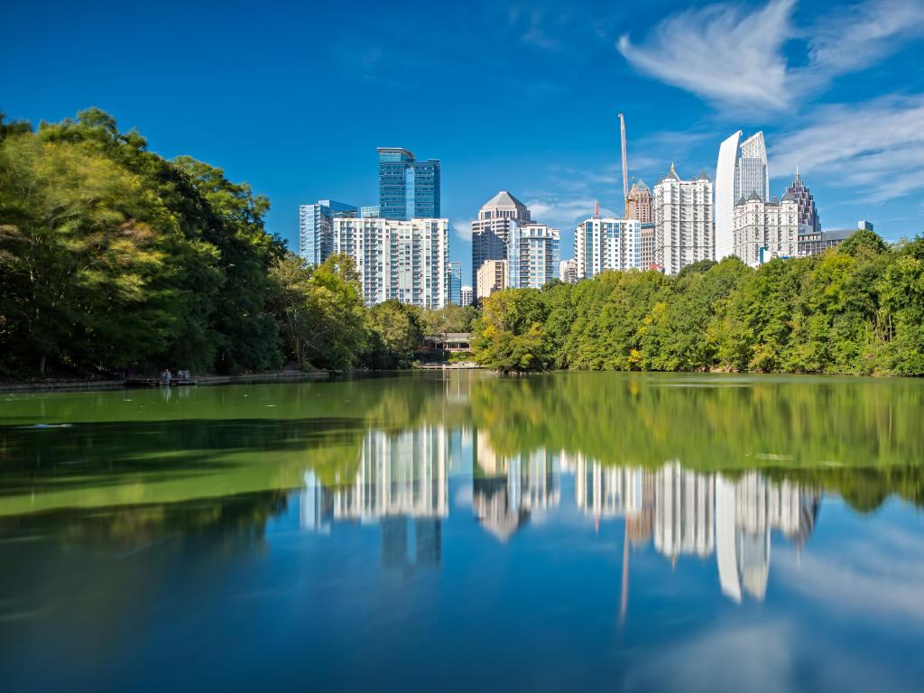 Atlanta, Georgia, USA with the city skyline from Piedmont Park.