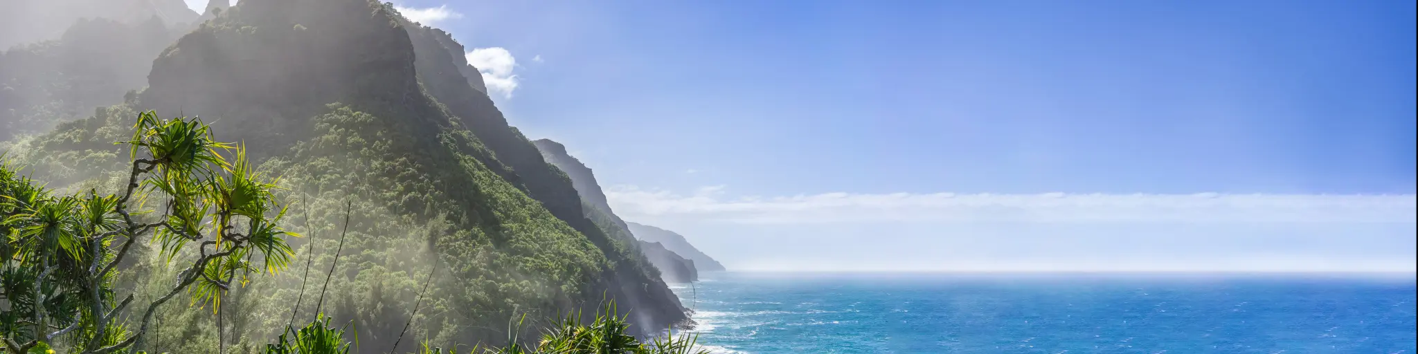 Cliffs facing the ocean in Na Pali Coast State Park on Kauai island in Hawaii