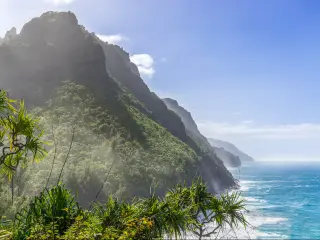 Cliffs facing the ocean in Na Pali Coast State Park on Kauai island in Hawaii