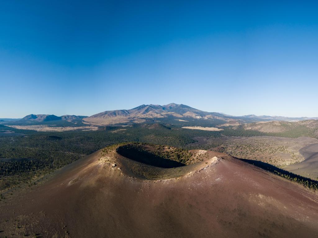 Drone view of the Sunset Crater Volcano in Flagstaff Arizona