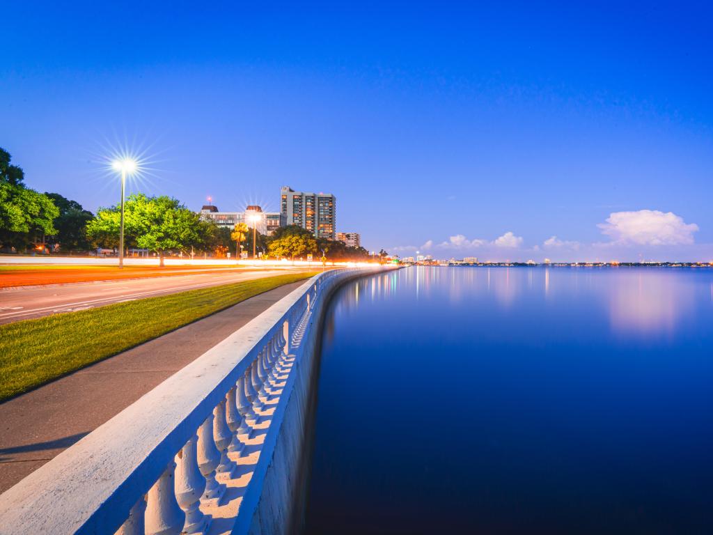 Sunset in Tampa Florida in Bayshore Boulevard. A beautiful ocean view of the Pacific Ocean