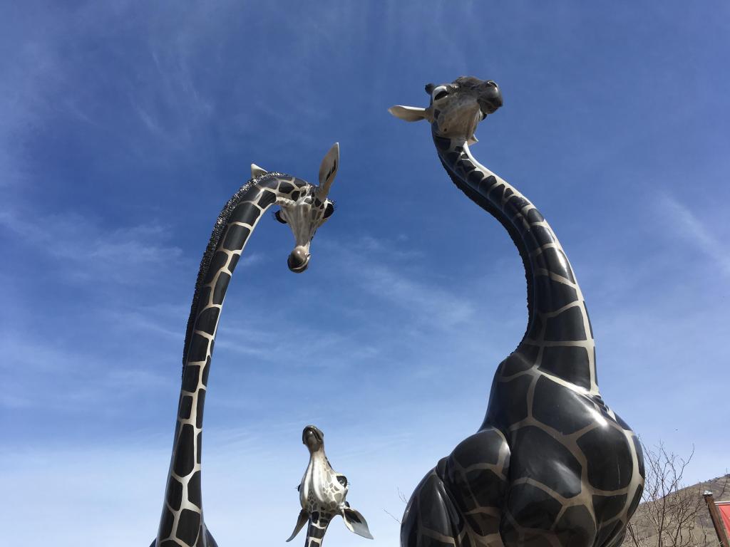 Sculptures of giraffes at entrance to Hogle Zoo at the mouth of Emigration Canyon.