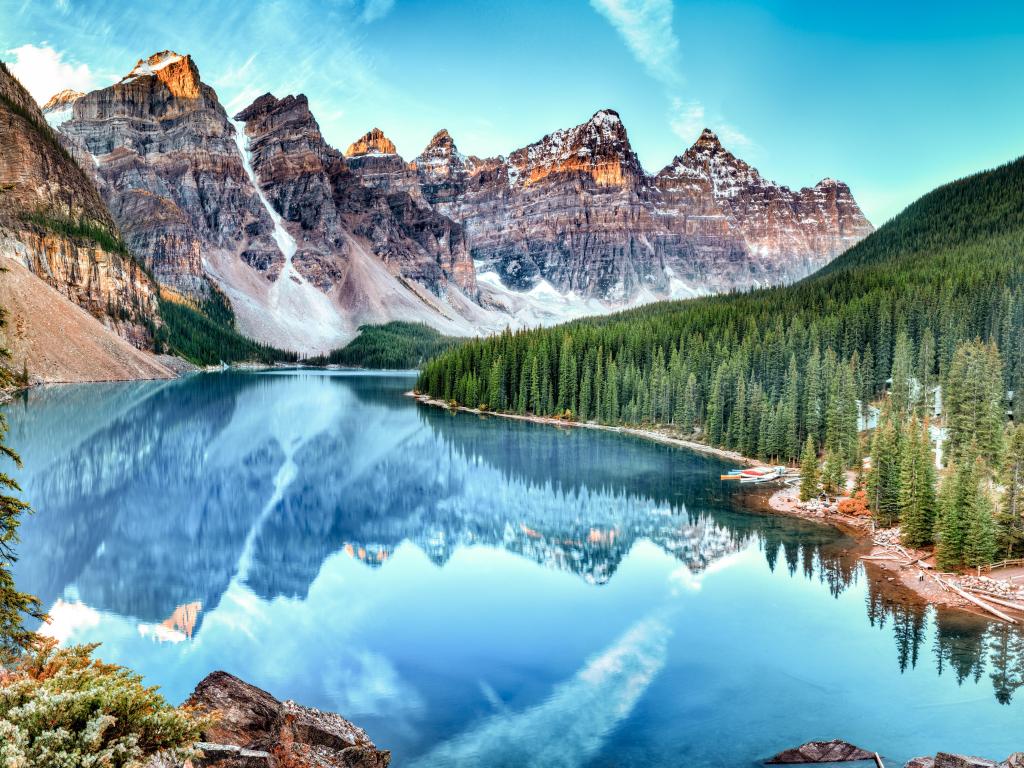 Moraine lake panorama in Banff National Park, Alberta, Canada