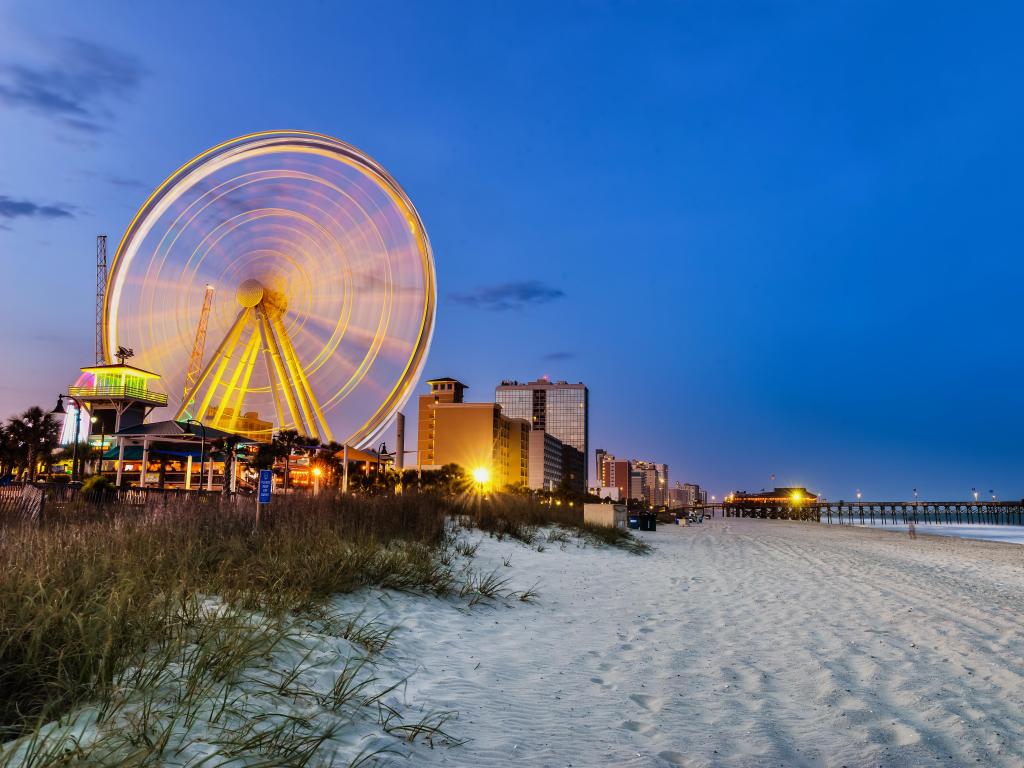 Myrtle Beach, South Carolina, USA city skyline at evening. 