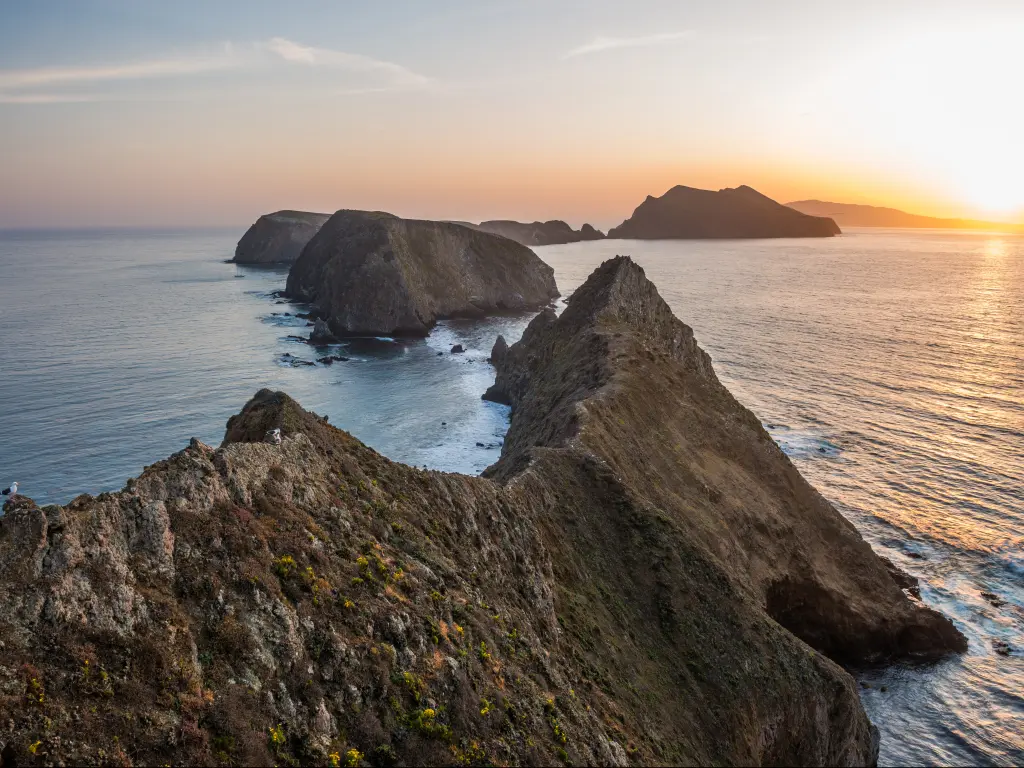 A view of the Channel Islands National Park from the Anacapa Island at sunset.