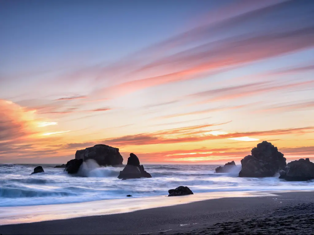 Sonoma Coast State Park, California, USA with a seascape at sunset.