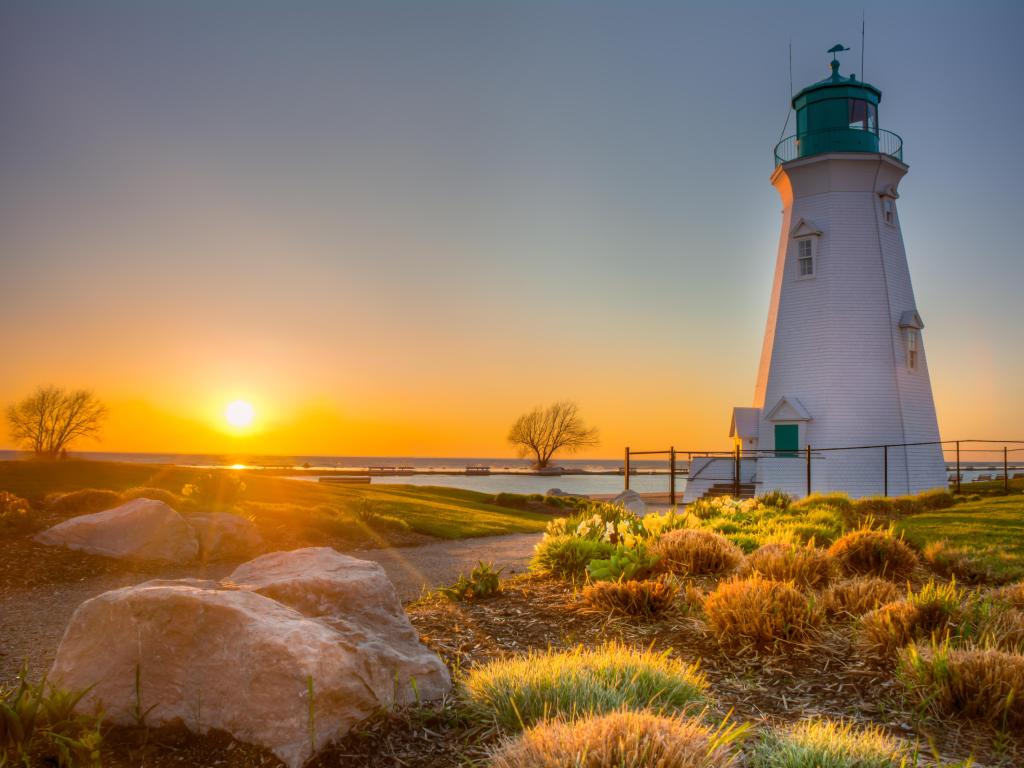 Lighthouse in Canada's St Catharines during sunset.