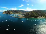 An aerial panoramic view of the beautiful Island of Catalina where you can see the Mt Orizaba in a bright morning.