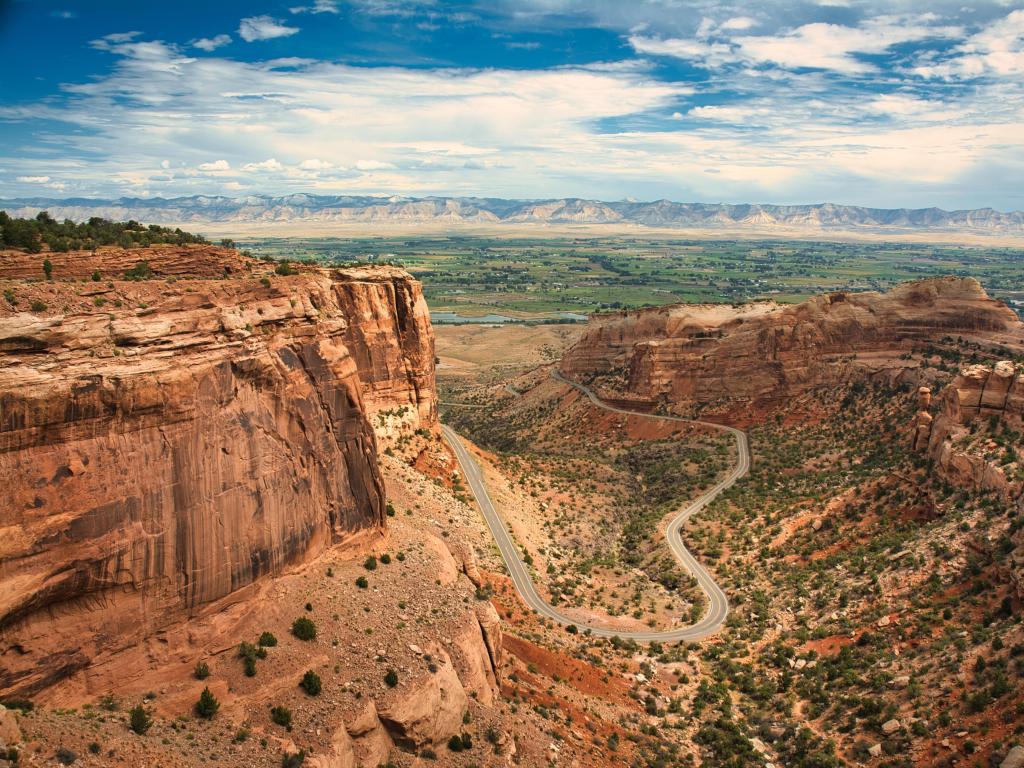 Red rock landscape of the national monument on a partially cloudy day