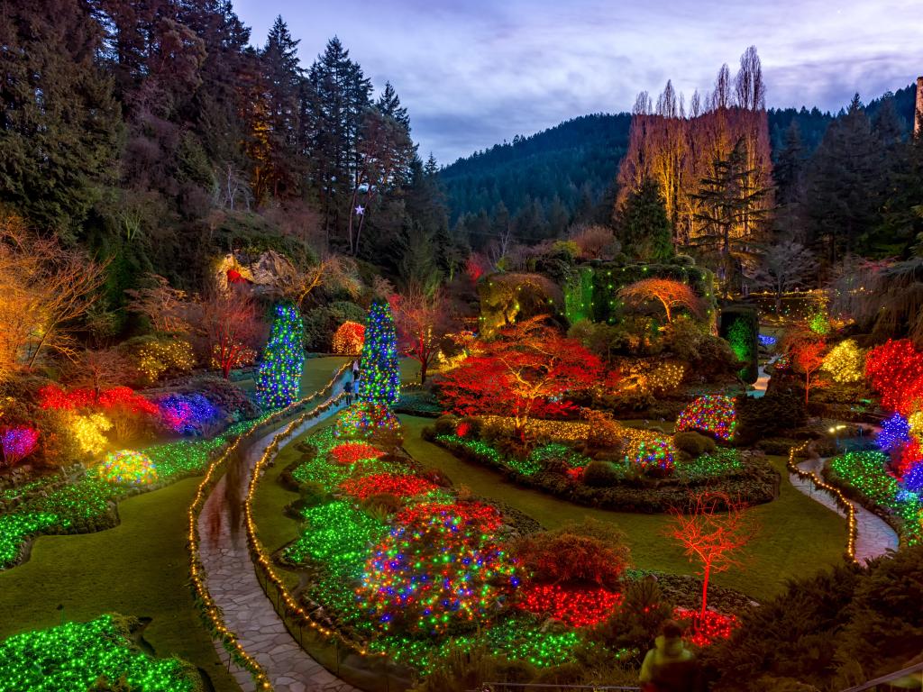 Colorful Christmas lights lit in the Christmas Wonderland in Sunken Garden 