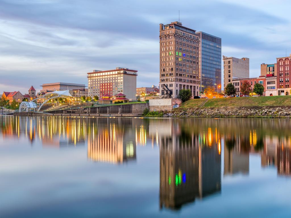 Charleston, West Virginia, USA with the city skyline on the Kanawha River.