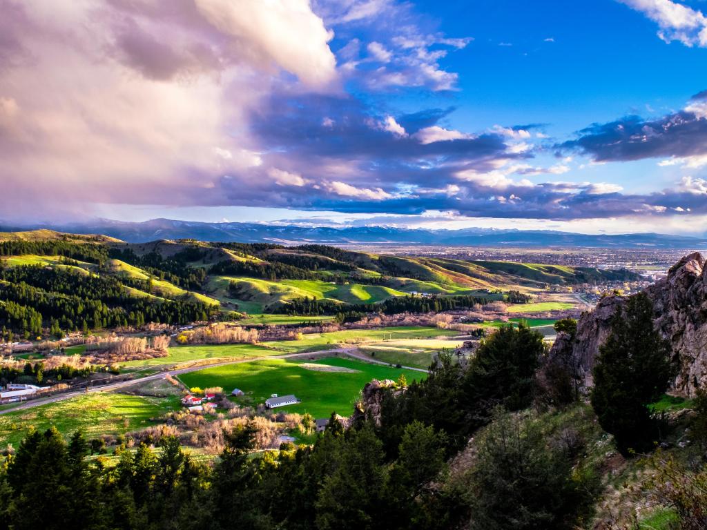 Bozeman, Montana, USA taken at sunset with a view of the valleys.