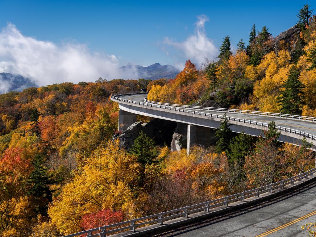 Blue Ridge Parkway, USA taken at the Linn Cove Viaduct which carries the Blue Ridge Parkway around the slopes of Grandfather Mountain in North Carolina.