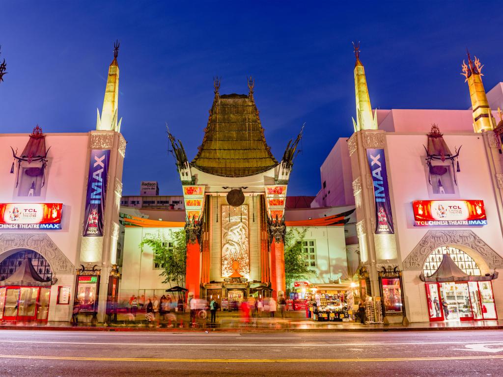 People outside the TCL Chinese Theater on Hollywood Boulevard, LA
