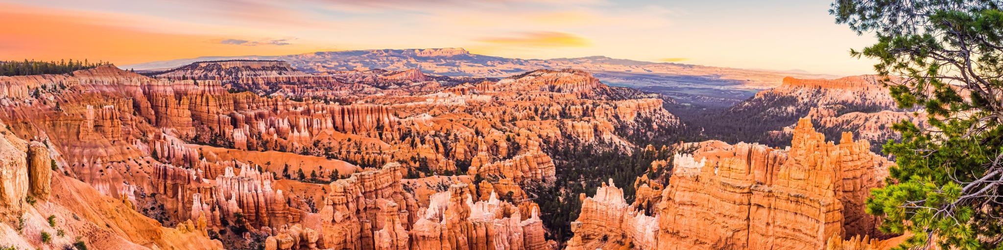 Panoramic view of Bryce Canyon National Park at sunset