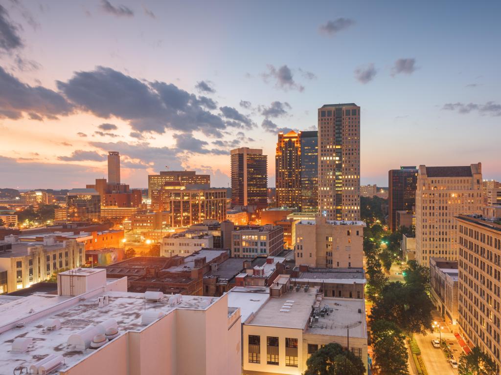 Birmingham, Alabama, USA downtown city skyline at twilight.