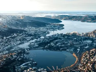 A view of Bergen, Norway, from the top of a mountain
