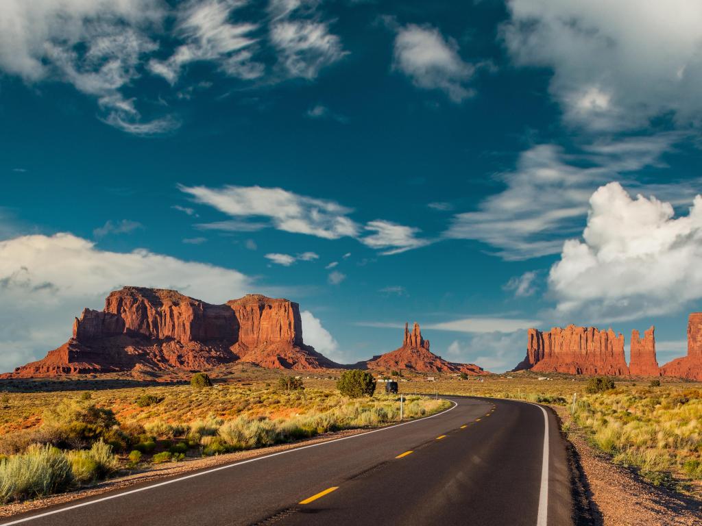 Empty scenic highway in Monument Valley, Arizona, USA