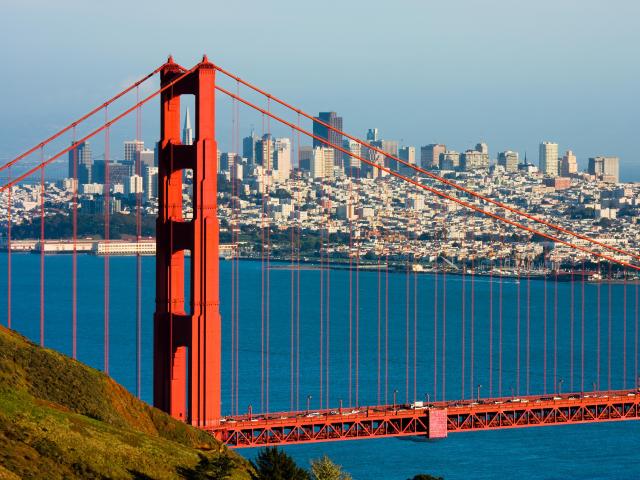 View across Golden Gate Bridge and downtown San Francisco