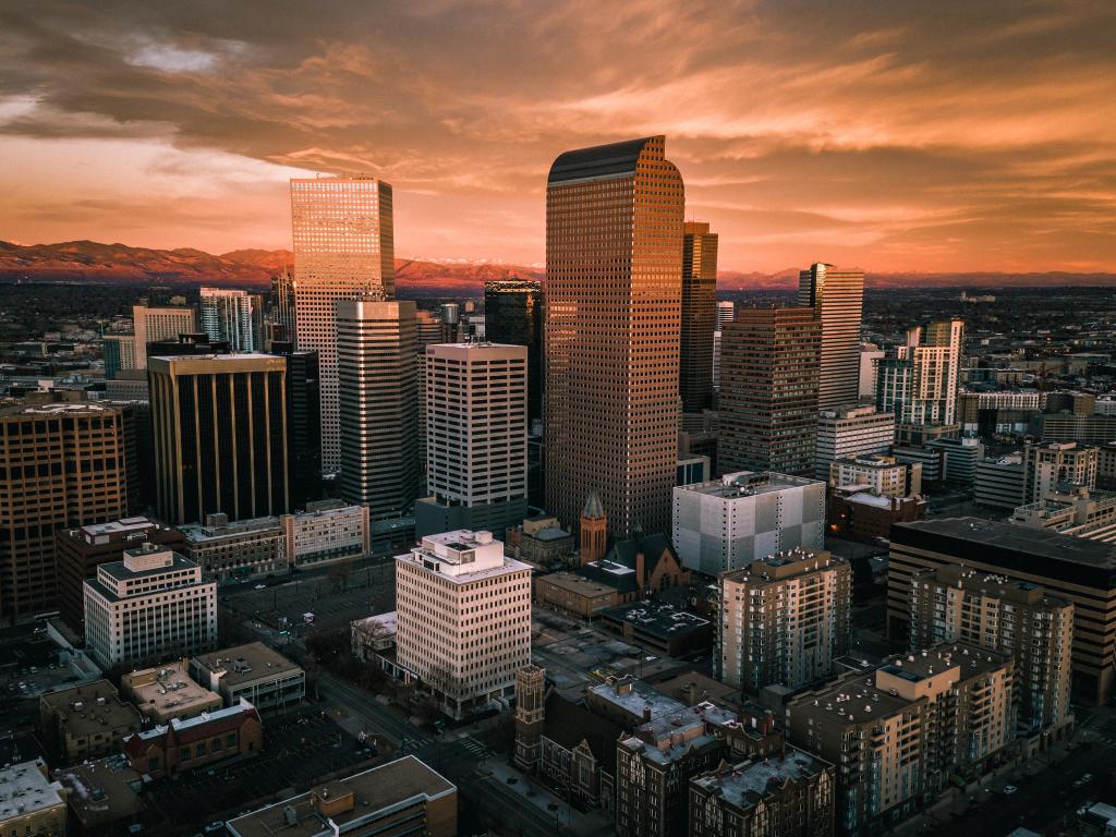 Aerial drone photo - Sunrise over the city of Denver Colorado