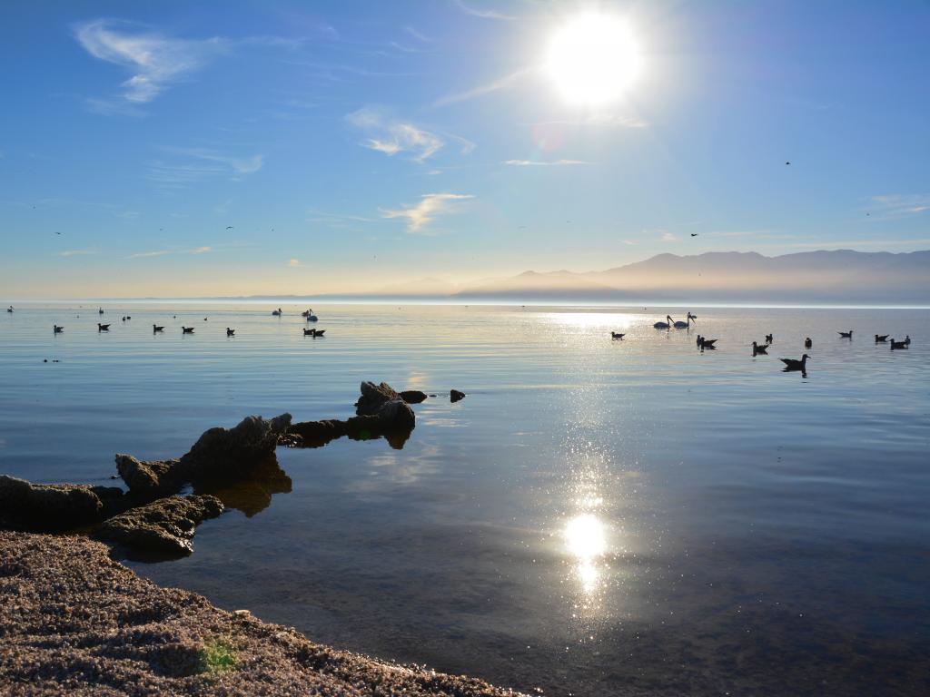 A view across Salton Sea, California at sunset