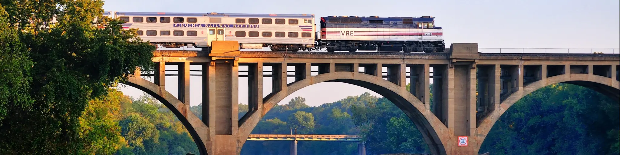  An early morning Virgina Railway Express commuter train passes over the Rappahannock River en route to Washington, D.C.