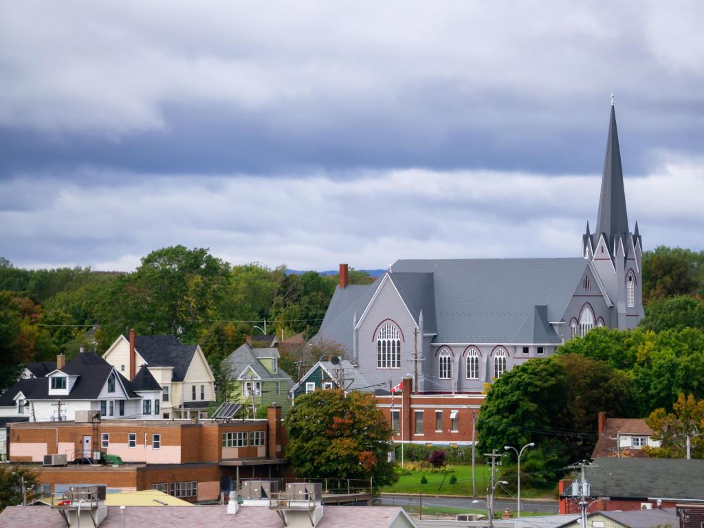 View of the city near the Ferry Terminal during a cloudy Autumn Day. Taken in North Sydney, Nova Scotia, Canada.