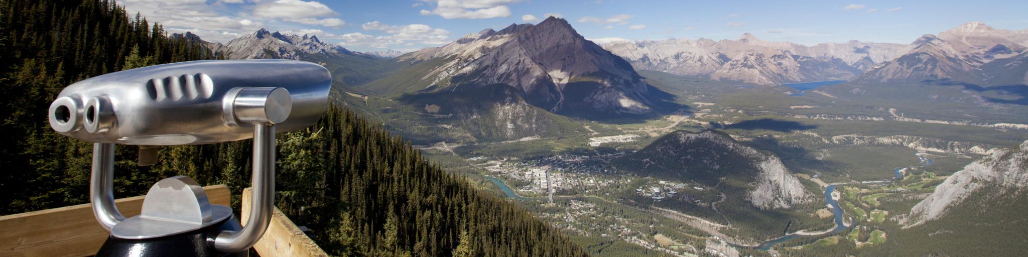 Beautiful high view of Banff town Alberta from Sulphur Mountain