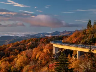 Linn Cove Viaduct Curves Over Fall Trees along the Blue Ridge parkway