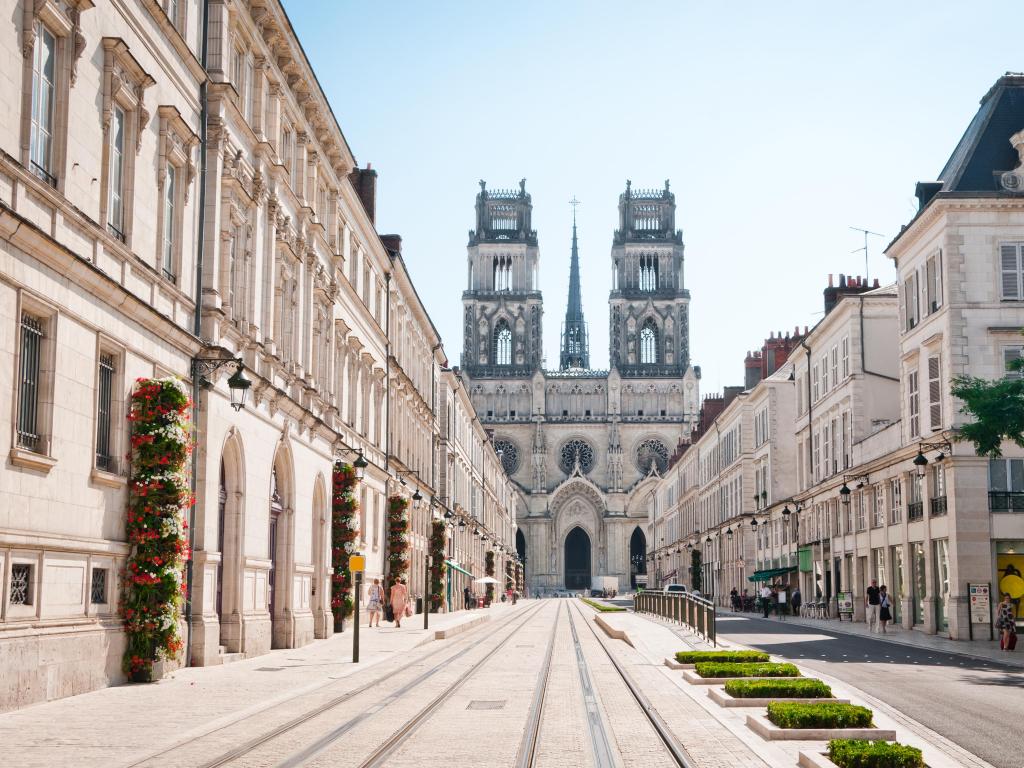 Street with Cathedral in Orleans, France